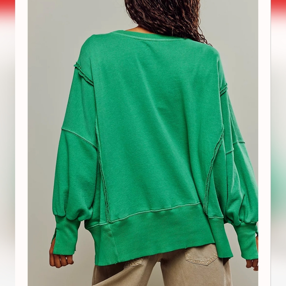 FREE PEOPLE CAMDEN Jolly Rancher Green OVERSIZED PULLOVER Sweatshirt We the Free - Picture 3 of 11